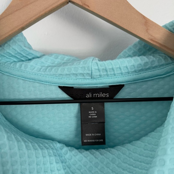 Ali Miles Small Cowl Neck‎ 3/4 Sleeve Top Mint Turquoise Relaxed Boxy Resort - Picture 3 of 6